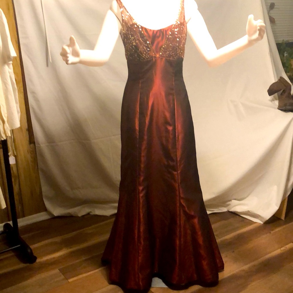 Rust Iridescent floor Length Princess Dress. Size 8